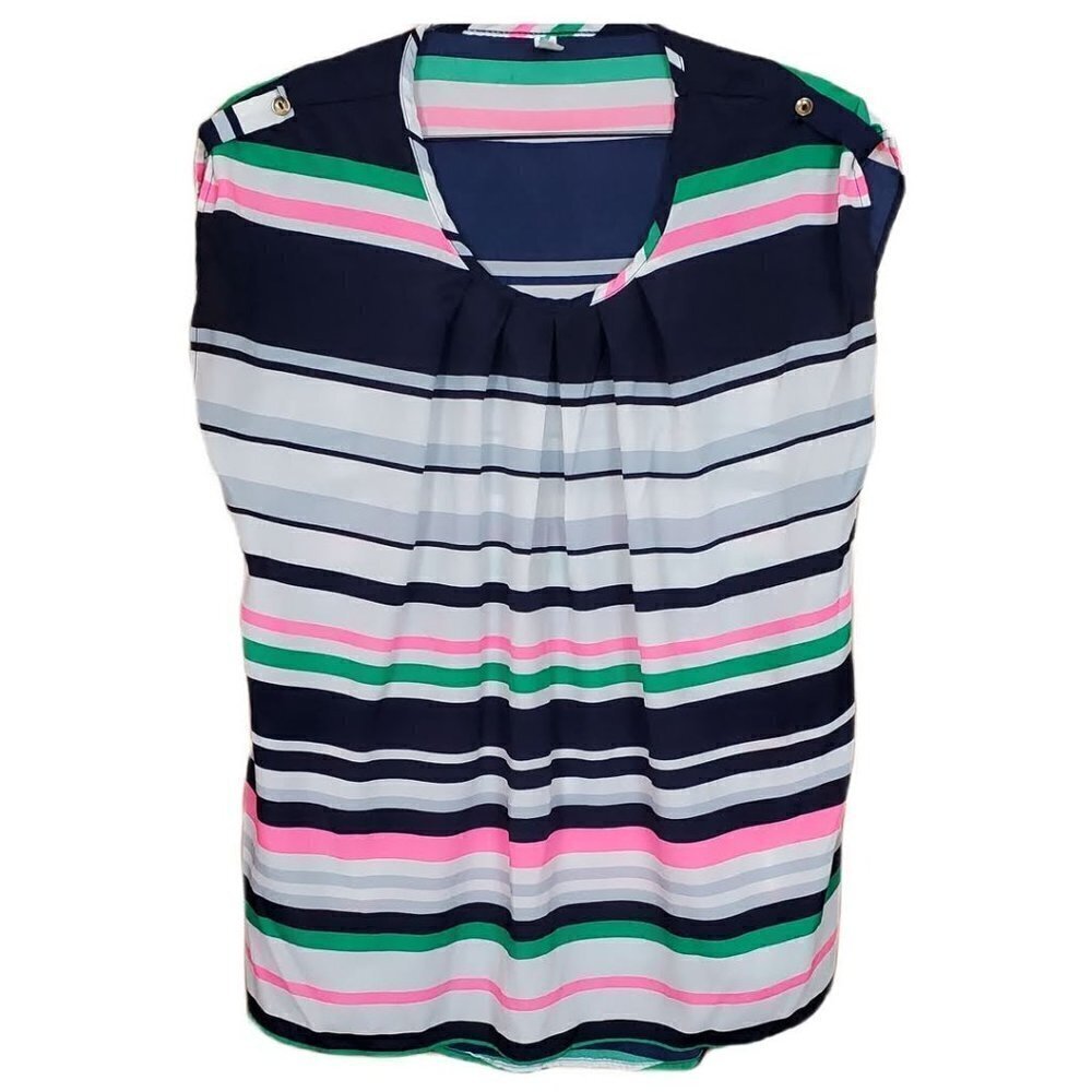 🚨040 Auditions Sleeveless Pleated Striped Tank Top